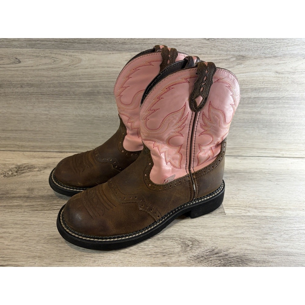 Justin Gypsy Boots Women's Size 9 B Brown Pink Leather Western Cowgirl L9901 - Picture 2 of 9